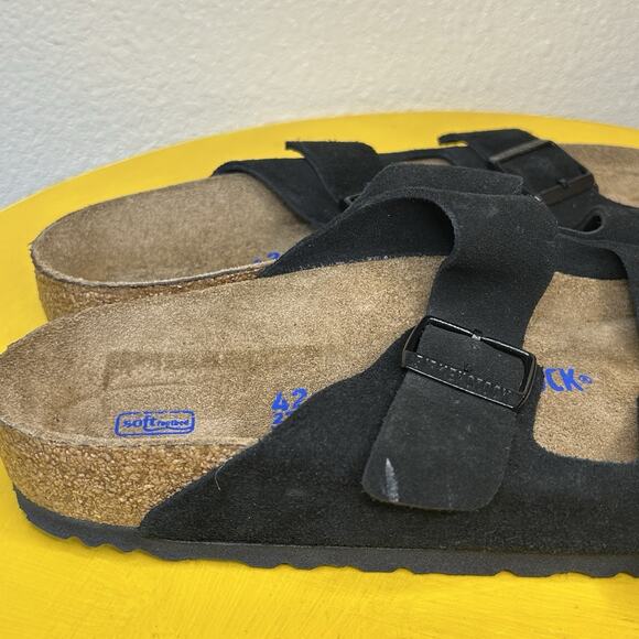 NEW Men’s Birkenstock Arizona Soft Slide Sandal Black Oiled Leather Sz 42 9 Flaw